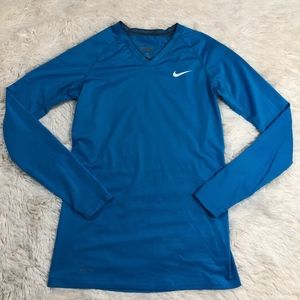 Nike Pro Combat Fitted Blue Long Sleeve Shirt
